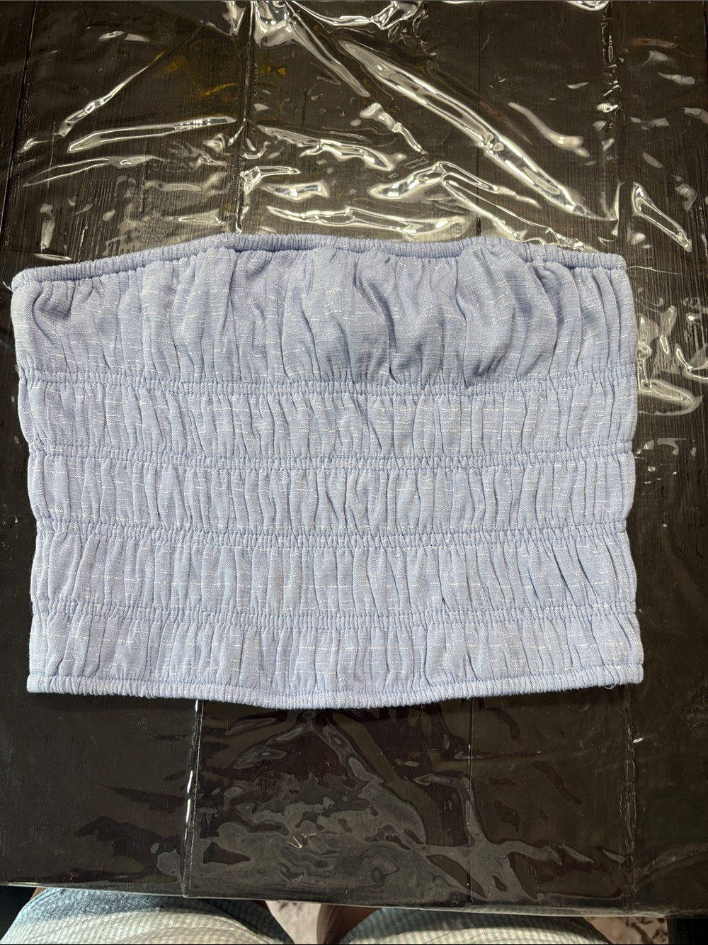 glam Light Blue Smocked Tube Shirt